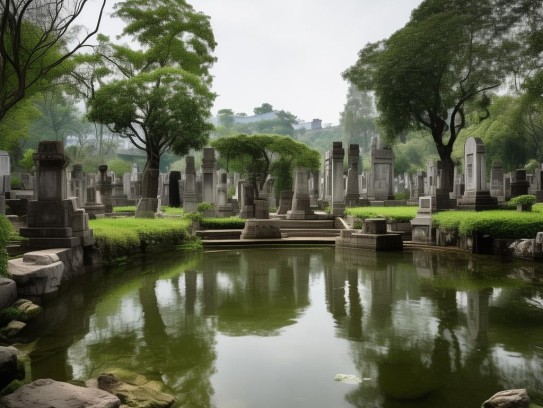 墓地西南有水池好吗,墓地西南方位设置水池的风水玄机，吉凶辨析与生态启示