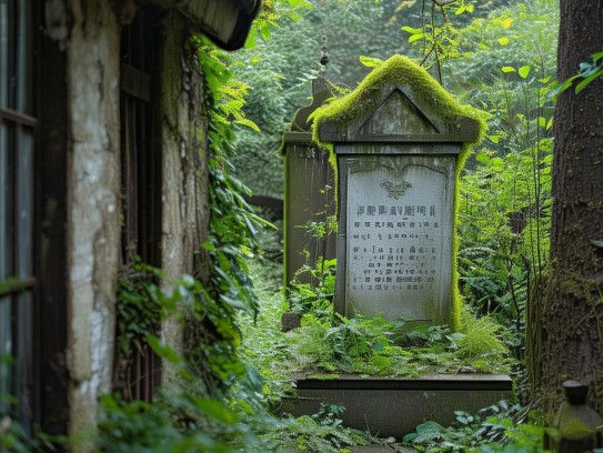 新坟几年看后人,坟冢默语，从檐角青苔看千年轮回